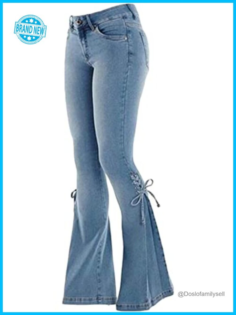 Women's Lace-up Bell Bottom Denim Pants Mid Waist Stretchy Flare Jeans